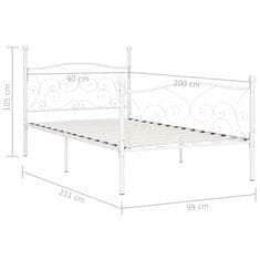 Vidaxl Rám postele s laťkovým roštem bílý kov 90 x 200 cm