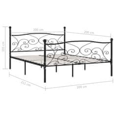 Greatstore Rám postele s laťkovým roštem černý kov 200 x 200 cm