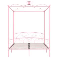 Vidaxl Rám postele s nebesy růžový kovový 160 x 200 cm