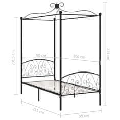 Vidaxl Rám postele s nebesy černý kovový 90 x 200 cm