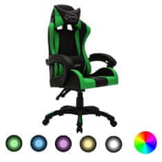 Greatstore Herní židle s RGB LED podsvícením zeleno-černá umělá kůže