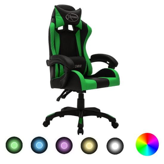 Greatstore Herní židle s RGB LED podsvícením zeleno-černá umělá kůže