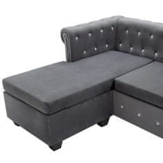 Greatstore Rohová pohovka Chesterfield samet 199 x 142 x 72 cm šedá