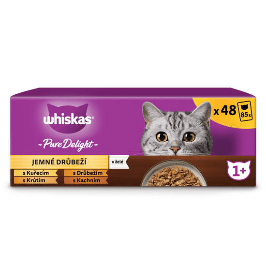 Whiskas Pure Delight kapsičky drůbeží výběr v želé pro dospělé kočky 48 x 85 g