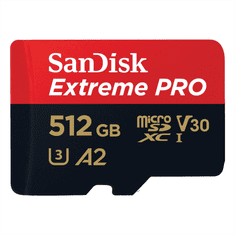 SanDisk Extreme PRO microSDXC 512GB + SD Adapter 200MB/s and 140MB/s A2 C10 V30 UHS-I U3