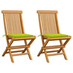 Greatstore Zahradní židle s jasně zelenými poduškami 2 ks masivní teak