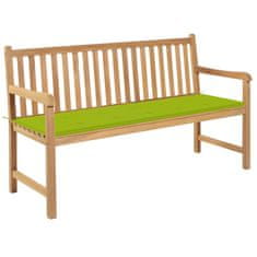 Greatstore Zahradní lavice s jasně zelenou poduškou 150 cm masivní teak