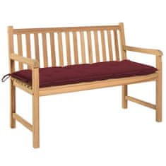 Greatstore Zahradní lavice s vínovou poduškou 120 cm masivní teak