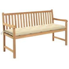 Greatstore Zahradní lavice s krémově bílou poduškou 150 cm masivní teak