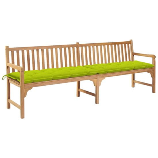 Greatstore Zahradní lavice s jasně zelenou poduškou 240 cm masivní teak