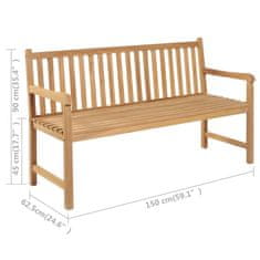 Greatstore Zahradní lavice s modrou poduškou 150 cm masivní teak