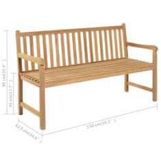 Greatstore Zahradní lavice s šedou poduškou 150 cm masivní teak