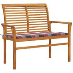 Vidaxl Zahradní lavice + červená károvaná poduška 112 cm masivní teak