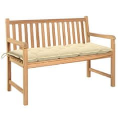 Greatstore Zahradní lavice s krémově bílou poduškou 120 cm masivní teak