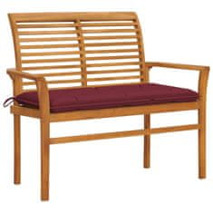 Greatstore Zahradní lavice s vínovou poduškou 112 cm masivní teak