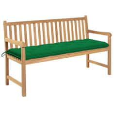 Greatstore Zahradní lavice se zelenou poduškou 150 cm masivní teak