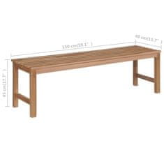 Greatstore Zahradní lavice se zelenou poduškou 150 cm masivní teak