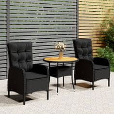 Greatstore 3dílný zahradní bistro set polyratan černý