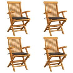 Greatstore Zahradní židle s šedohnědými poduškami 4 ks masivní teak