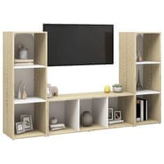 Greatstore TV stolky 3 ks bílé a dub sonoma 107 x 35 x 37 cm dřevotříska