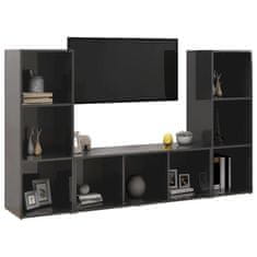 Greatstore TV skříňky 3 ks šedé s vysokým leskem 107x35x37 cm dřevotříska