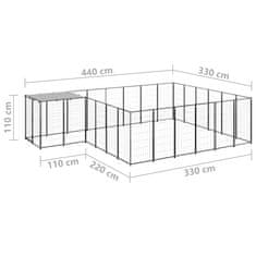 Vidaxl Psí kotec černý 12,1 m² ocel