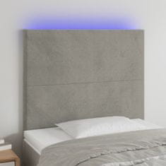 Greatstore Čelo postele s LED světle šedé 100x5x118/128 cm samet