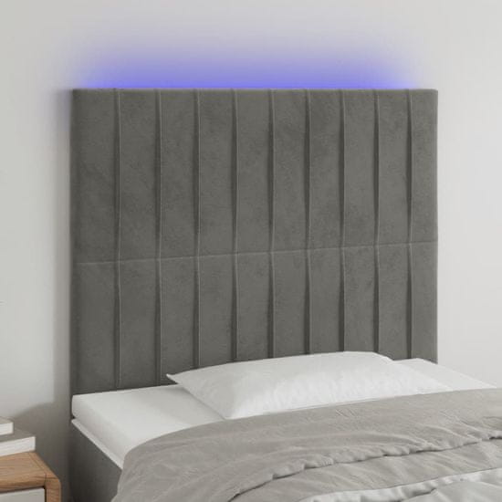 Vidaxl Čelo postele s LED světle šedé 90x5x118/128 cm samet