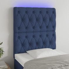 Greatstore Čelo postele s LED modré 80x7x118/128 cm textil