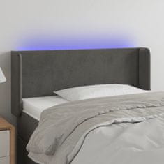 Greatstore Čelo postele s LED tmavě šedé 103 x 16 x 78/88 cm samet