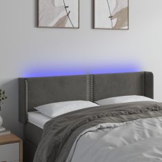 Vidaxl Čelo postele s LED tmavě šedé 147 x 16 x 78/88 cm samet