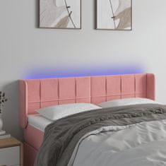 Greatstore Čelo postele s LED růžové 147 x 16 x 78/88 cm samet