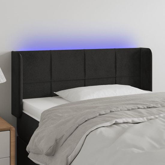 Greatstore Čelo postele s LED černé 103 x 16 x 78/88 cm samet