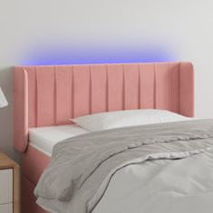 Greatstore Čelo postele s LED růžové 93 x 16 x 78/88 cm samet