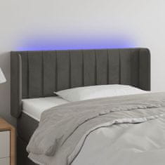 Greatstore Čelo postele s LED tmavě šedé 103 x 16 x 78/88 cm samet