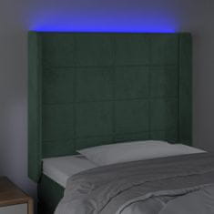 Greatstore Čelo postele s LED tmavě zelené 83 x 16 x 118/128 cm samet