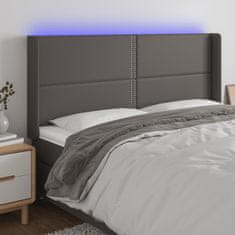 Greatstore Čelo postele s LED šedé 163 x 16 x 118/128 cm umělá kůže