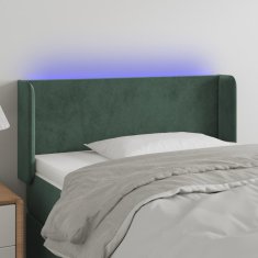 Vidaxl Čelo postele s LED tmavě zelené 93 x 16 x 78/88 cm samet