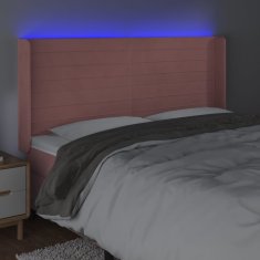 Vidaxl Čelo postele s LED růžové 163 x 16 x 118/128 cm samet