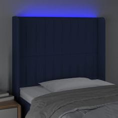 Greatstore Čelo postele s LED modré 83 x 16 x 118/128 cm textil