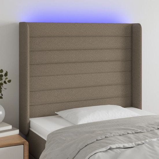 Greatstore Čelo postele s LED taupe 103 x 16 x 118/128 cm textil