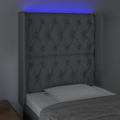 Greatstore Čelo postele s LED světle šedé 83 x 16 x 118/128 cm textil