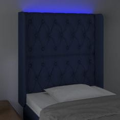 Greatstore Čelo postele s LED modré 83 x 16 x 118/128 cm textil