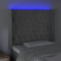 Greatstore Čelo postele s LED světle šedé 103 x 16 x 118/128 cm samet