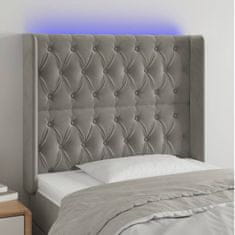 Vidaxl Čelo postele s LED světle šedé 103 x 16 x 118/128 cm samet