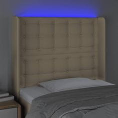 Greatstore Čelo postele s LED krémové 93 x 16 x 118/128 cm textil