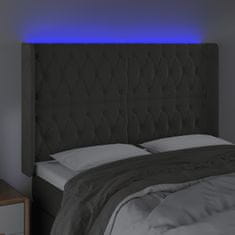 Greatstore Čelo postele s LED tmavě šedé 163 x 16 x 118/128 cm samet