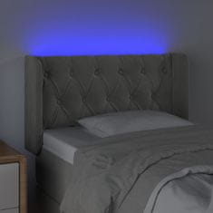 Greatstore Čelo postele s LED světle šedé 83 x 16 x 78/88 cm samet