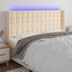 Greatstore Čelo postele s LED krémové 203 x 16 x 118/128 cm textil