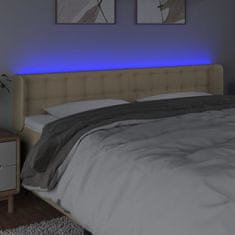 Vidaxl Čelo postele s LED krémové 203 x 16 x 78/88 cm textil